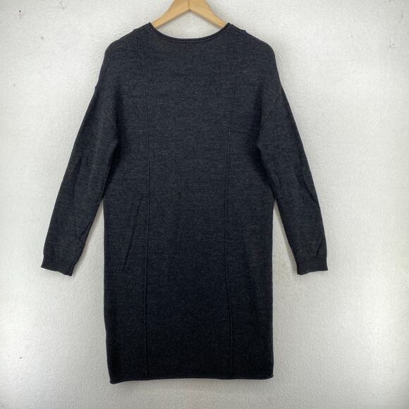 POETRY Dress 4 Sweater Wool Cotton Tunic Crochet Knit Ruched Long Sleeve Gray - Picture 2 of 11